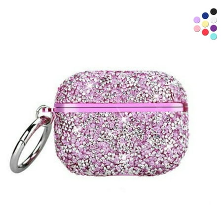 Diamond Glitter Case for AirPods 3rd Generation Glitter Case for Women Girls Girly Crystal Diamond Rhinestone Bling Protective with Keychain (Purple)