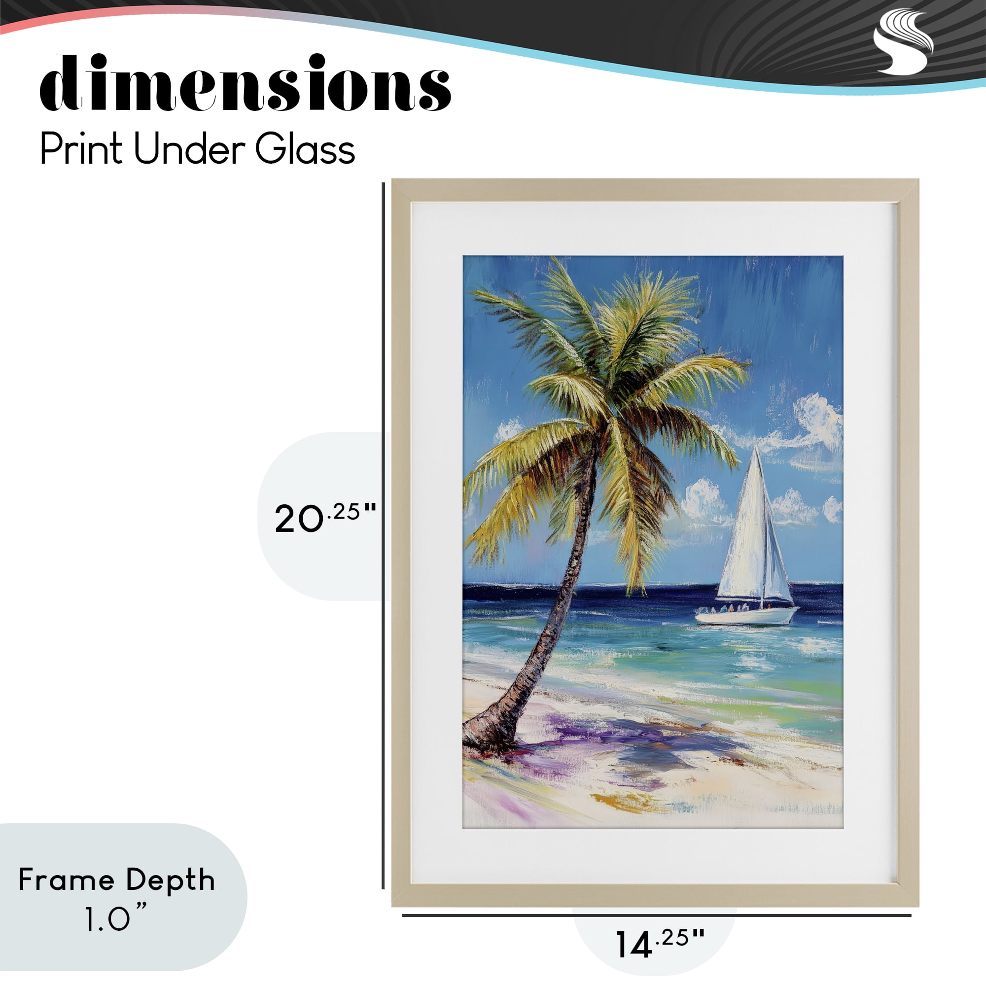 Stupell Industries Sailboat Delight with Palm Tree Birch Framed Print Under Glass, design by Petal Prints Design
