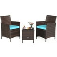 thumbnail image 1 of Patiojoy 3 Pieces Patio Rattan Conversation Furniture Wicker Chairs with Coffee Table & Cushions Blue, 1 of 10