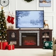 thumbnail image 3 of UHOMEPRO Fireplace TV Stand for TVs up to 75", White Large Entertainment Center with 23" Electric Fireplace for Living Room, 70" Modern TV Stand with 2-Door Storage, 3 of 11