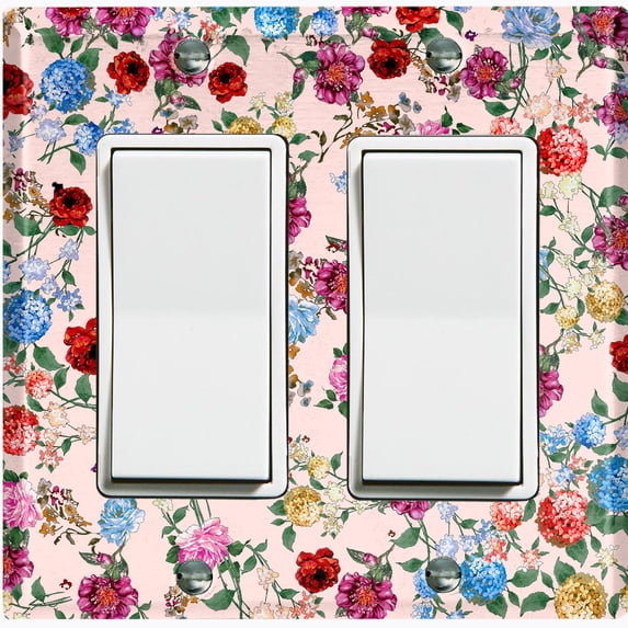 Metal Light Switch Plate Outlet Cover Colorful Floral Garden Wallpaper Pink ROS040