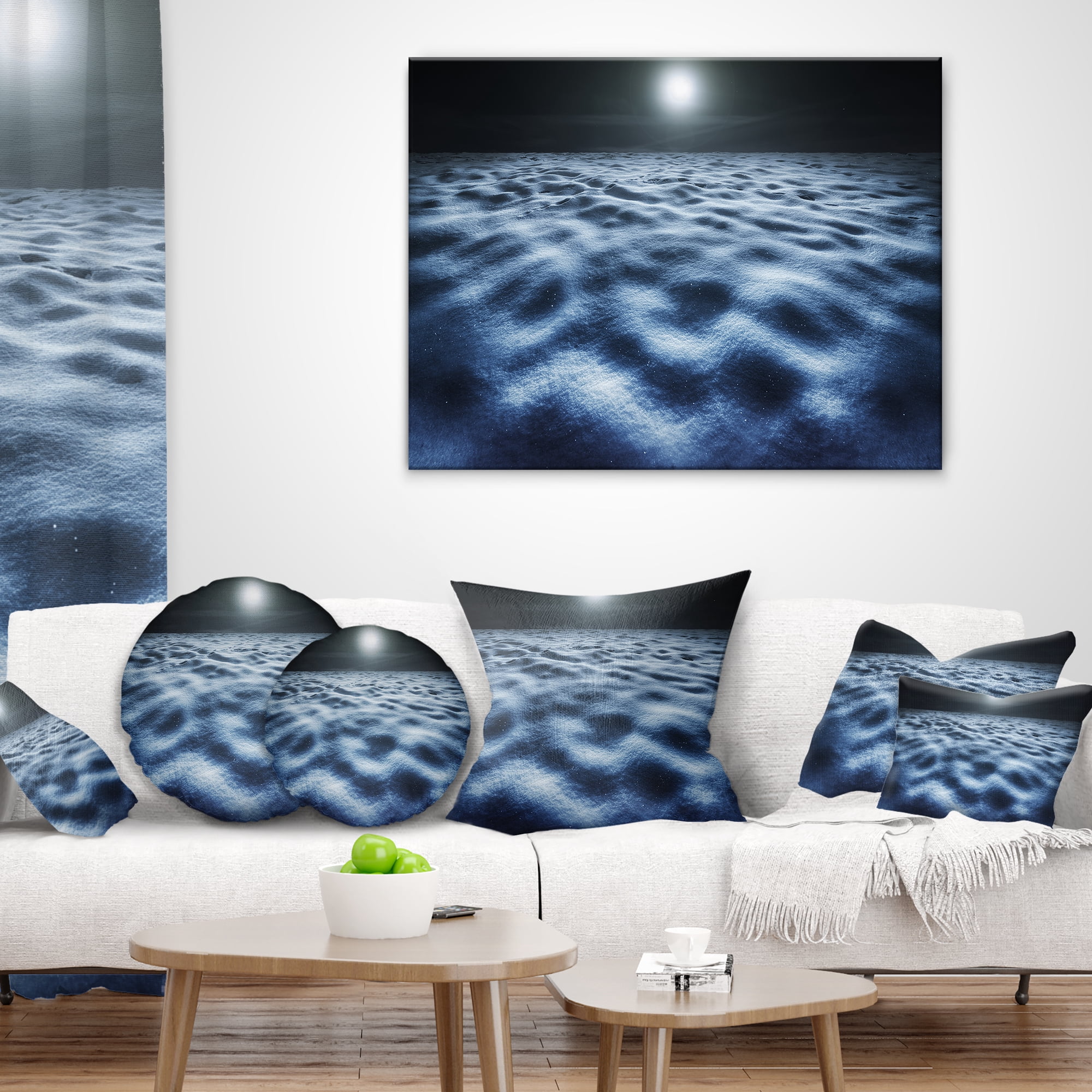 Designart Night With Fool Moon in Sky - Landscape Printed Throw Pillow - 16x16