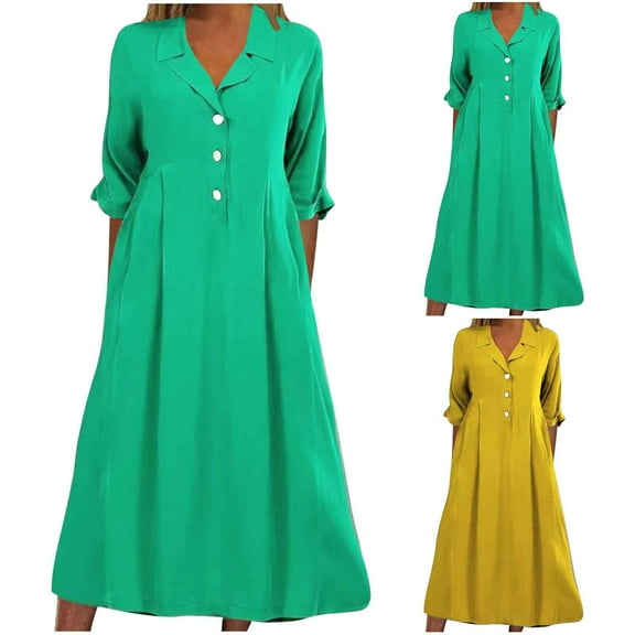 ZZwxWA Womens Maxi Shirt Dress Casual Short Sleeve Button Down Lapel V Neck Oversized Loose Solid Color Long Dresses
