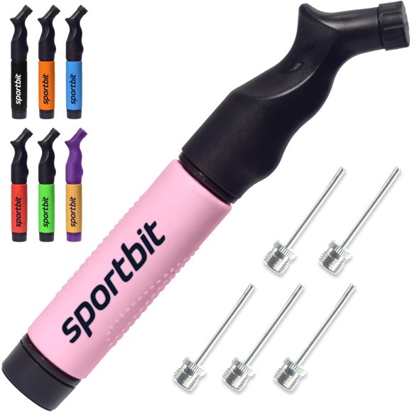 SPORTBIT Ball Pump for Sports Balls - Basketball Pump, Volleyball Pump, Football & Soccer Ball Air Pump - Hand Pump for All Sport Balls - Push & Pull Inflating System - Goes with 5 Needles Set