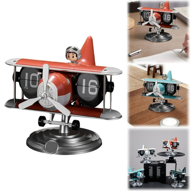 Time Flying Airplane Flip Clock Automatic Mechanical Desk Clock Creative Aircraft Design Table Decor Unique Decorative Timepiece For Home