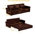 thumbnail image 3 of Aukfa 93.7" King Pull Out Sofa Bed, Faux Leather 3-in-1 Convertible Chesterfield Sleeper Sofa Couch with Nailhead Trim & Rolled Arms, Burgundy, 3 of 8