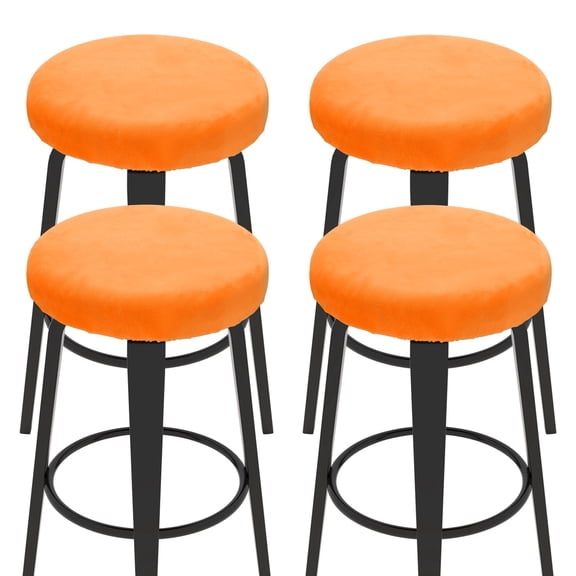 Uxcell 4 Pcs Velvet Bar Stool Covers, 14-18 Inch Round Bar Stool Cover with Elastic Band Stretch Chair Seat Cover Washable Slipcovers for Round Stool Chair, Orange