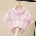 thumbnail image 5 of FAVIPT Puff Short Sleeve Shirts for Kids Summer Cotton Lace Trim Collar Blouse Casual Cute Solid Button School Shirt Pink,13-14 Years, 5 of 8