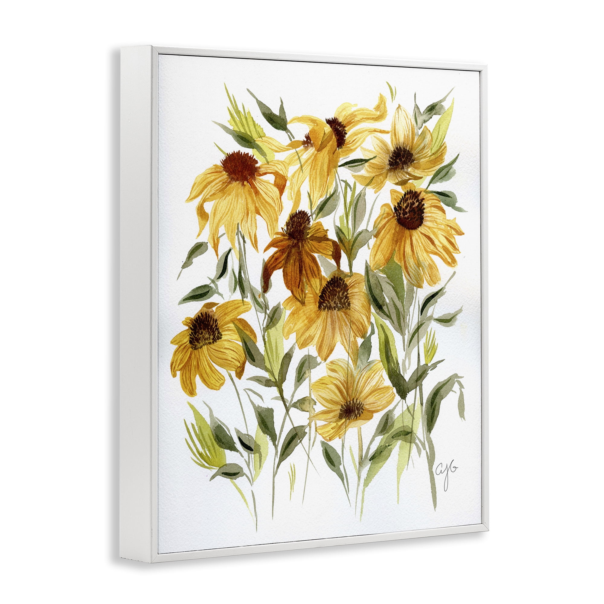 Stupell Industries Wild Rudbeckia Flowers Botanical & Floral Painting White Framed Art Print Wall Art, 11 x 14