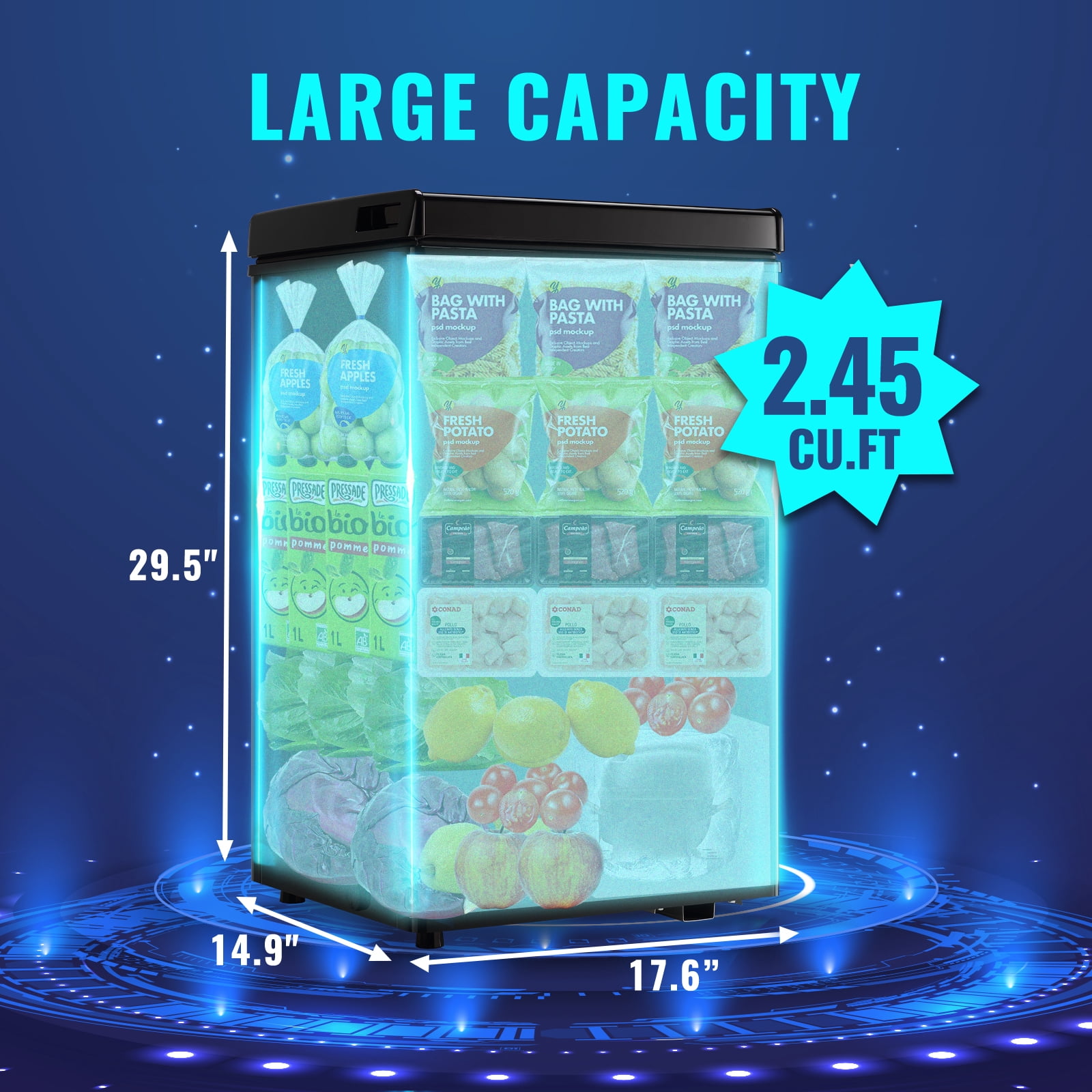 WANAI 2.45 Cu.ft,Chest Freezer,Deep Freezer,Removable Storage Basket Freezer,Black