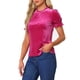 thumbnail image 4 of Camisa de Cuello Volante Inspire Chic para Mujer, Blusa de Terciopelo de Manga Corta S Color Rosa Fucsia, 4 of 6