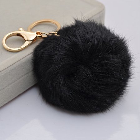 fur walmart pom pom Fur  Faux Black Rabbit  Pom Keychain Charm  ONLINE Pom