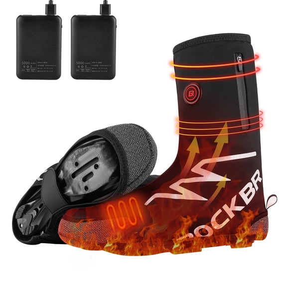 ROCKBROS Heated Cycling Shoe Covers Winter Bike Shoes Cover for Cold Weather with 5000mAh Battery Warmer Thermal Windproof Bicycle Overshoes Shoescov