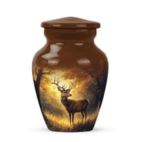JAGASY Deer Cremation Urns for Mother - Sunset Funeral Small Urn for Ashes for Women - Brown Handcrafted Tiny Memorial Urn - Deer Hunting Keepsake Urns for Parents - ( 3 Inch)