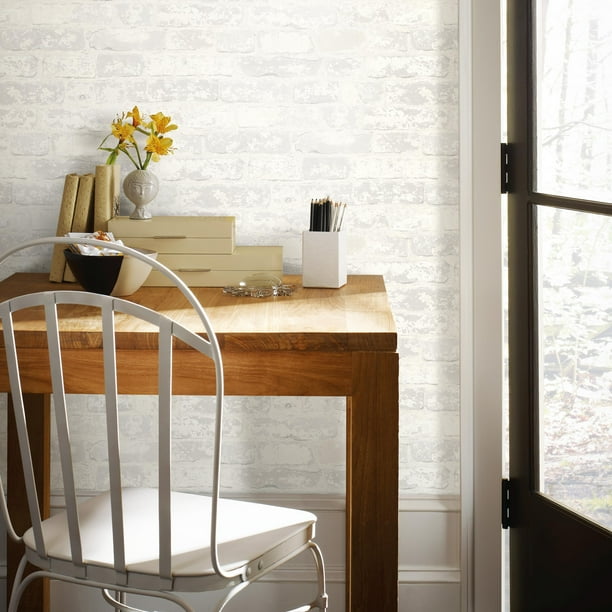 RoomMates Stuccoed White Brick Peel and Stick Wallpaper