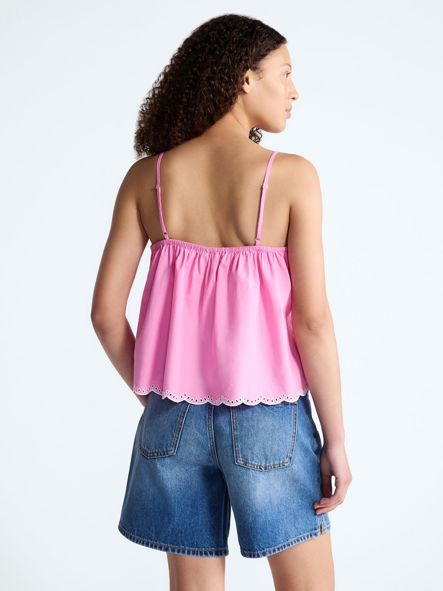 Free Assembly Women's Embroidered Cotton Tank Top with Peplum Hem, Sizes XS-XXL