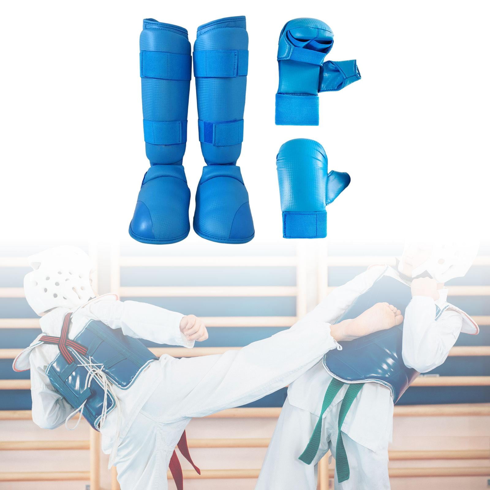 BAOSITY Karate Sparring Gear Set Boxing Gloves Shin Guards Taekwondo Training Punch Mitts, Punching Gloves Equipment for Mma Sparring M