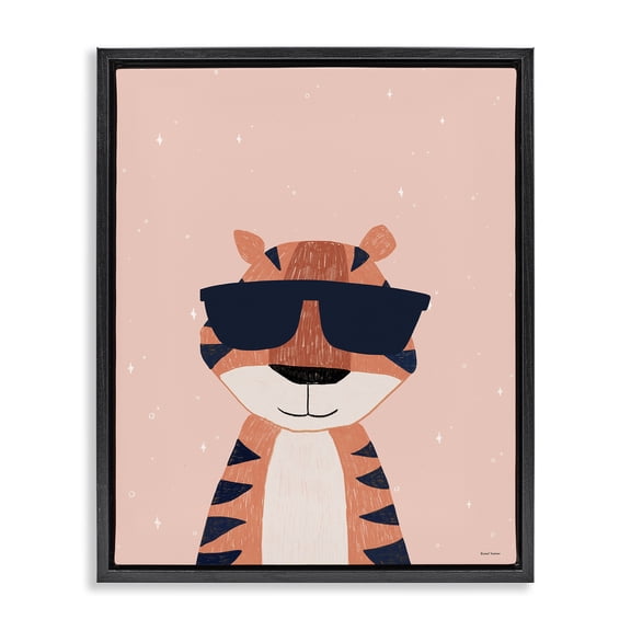 Stupell Industries Contemporary Cool Tiger in Sunglasses Black Floating Frame Canvas Art, 17 x 21, by Rachel Nieman