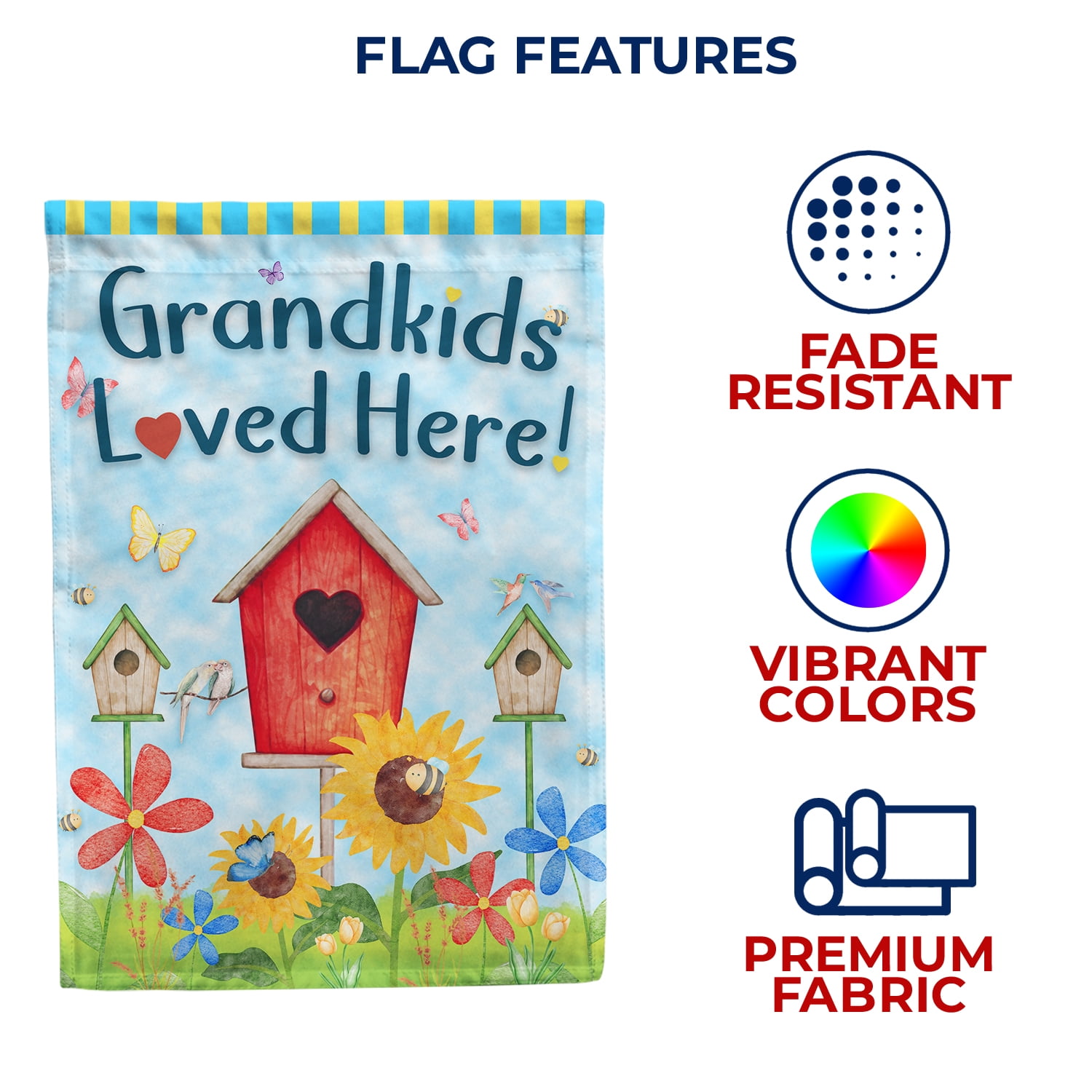 America Forever Grandkids Loved Here House Flag, 28 x 40 inches Double Sided, Grandchildren Garden Flags, Birdhouse Outdoor Decor, Grandparents Outside Yard Decorations
