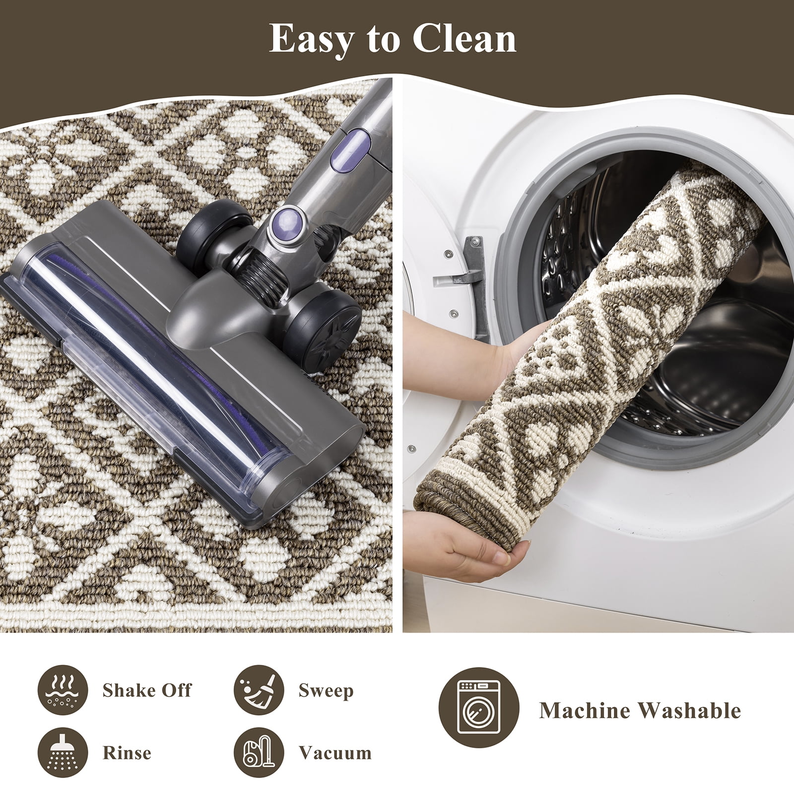 Vaukki Farmhouse Kitchen Rugs Sets of 3, Non Slip Kitchen Floor Mats Washable Kitchen Runner Rug, Brown