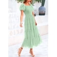 thumbnail image 3 of Vestido midi con fruncido y mangas abullonadas de tul verde claro PRETTYGARDEN M, 3 of 7