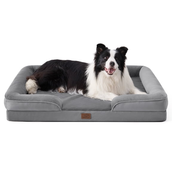 U by Bedsure Orthopedic Dog Bed for Large Dogs - Egg Crate Foam  Pet Couch Sofa with Bolster Sides, Waterproof Washable Cover, Non-Skid, Gray, 42"x32"