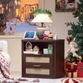 thumbnail image 6 of Leyaoyao Farmhouse Night Stand with Charging Station, Side Table with 2 Rattan Drawers, Adult Wood Bedside Table for Bedroom, Tea Brown, 6 of 9