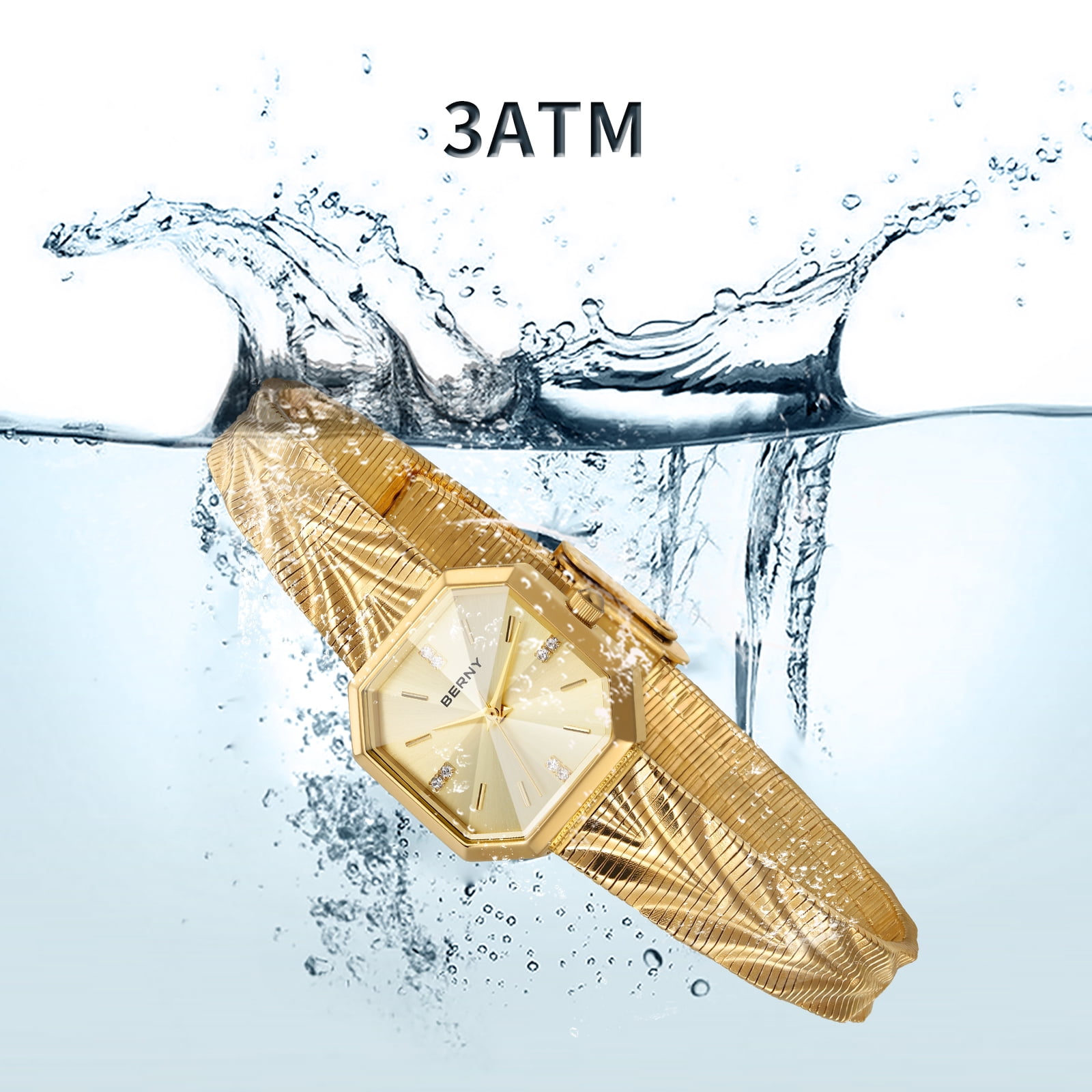 BERNY Small Gold Watches for Women, Dainty Luxury Diamond Dial, Stainless Steel Bracelet Watch, Fashion Ladies Analog Quartz Watch, Minimalist Waterproof Womens Wristwatch Gifts (Gold)