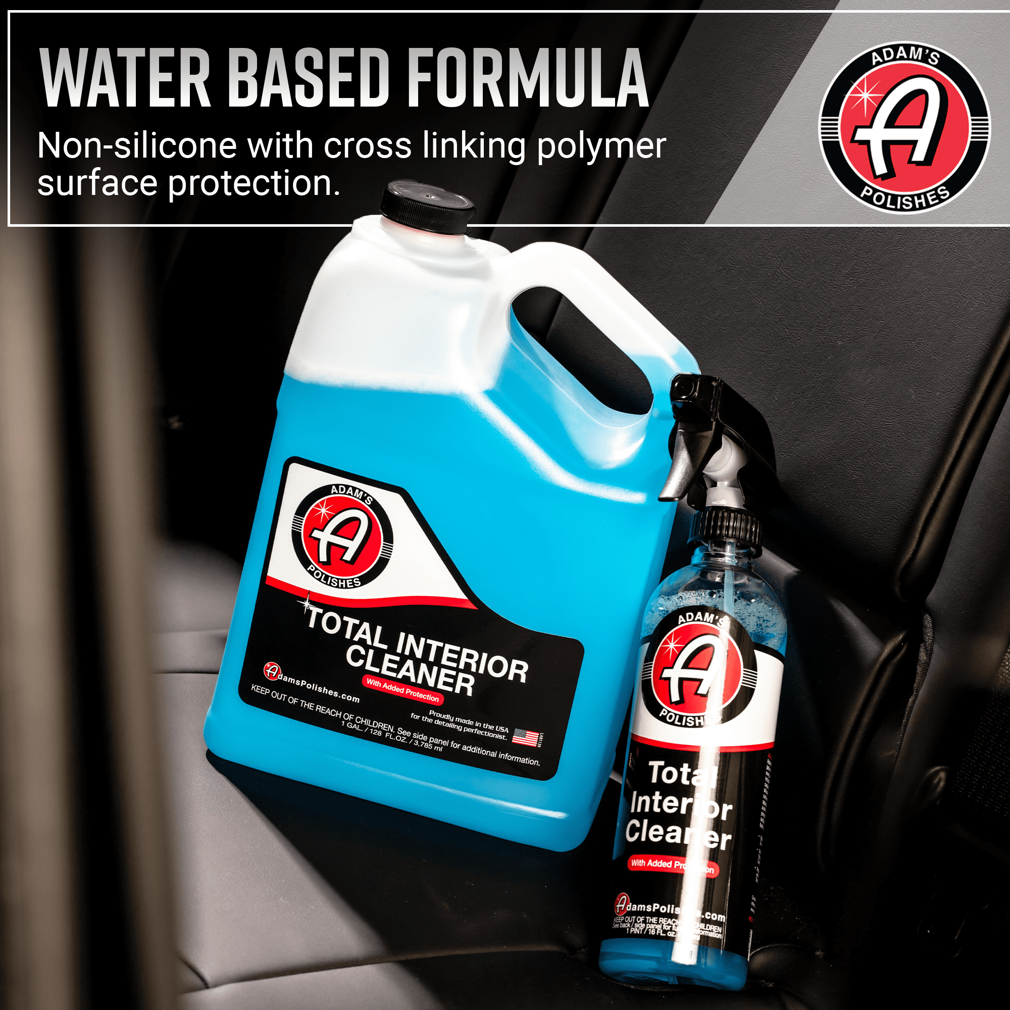 (2 pack) Adam’s Total Interior Cleaner & Protectant, 16oz., Car Interior Quick Detailer & SiO2 Protection - Ceramic Infused UV Protection, Anti-Static, OEM Finish - for Leather, Vinyl, Plastics, Glass & More