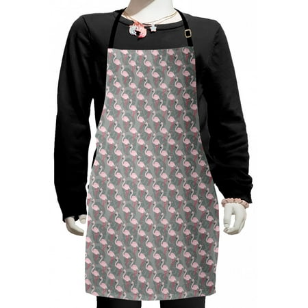 

Flamingo Kids Apron Faded Island Jungle Tree Leaves Pink Birds Hawaii Wildlife Nature Inspirations Boys Girls Apron Bib with Adjustable Ties for Cooking Baking Painting Grey Rose Pink by Ambesonne