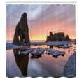 thumbnail image 3 of Ambesonne Digital Shower Curtain, Sunset Sea Stacks Beach, 69"Wx84"L, Orange and Grey, 3 of 5