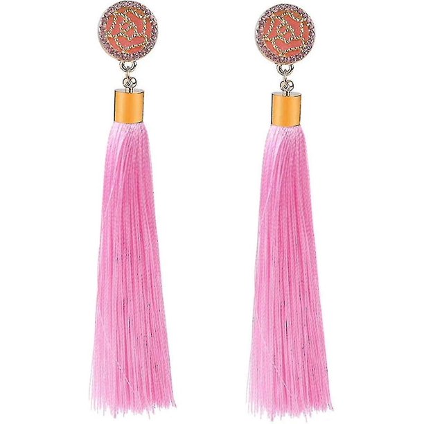 Aretes colgantes con borlas de hilo largo con flores de rosa para mujer, aretes llamativos con borlas bohemias para mujer