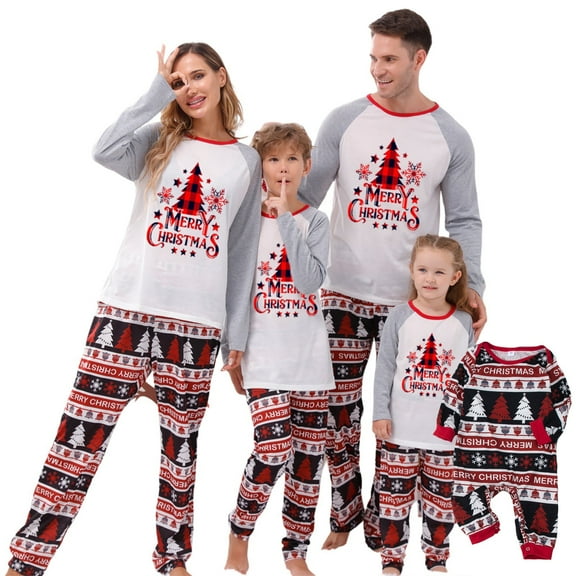 Onlypjs Family Matching Christmas Pajamas Set – Red Plaid Tree "Merry Christmas" Holiday Sleepwear for Women, Men – Cozy Long Sleeve Top & Festive Pants