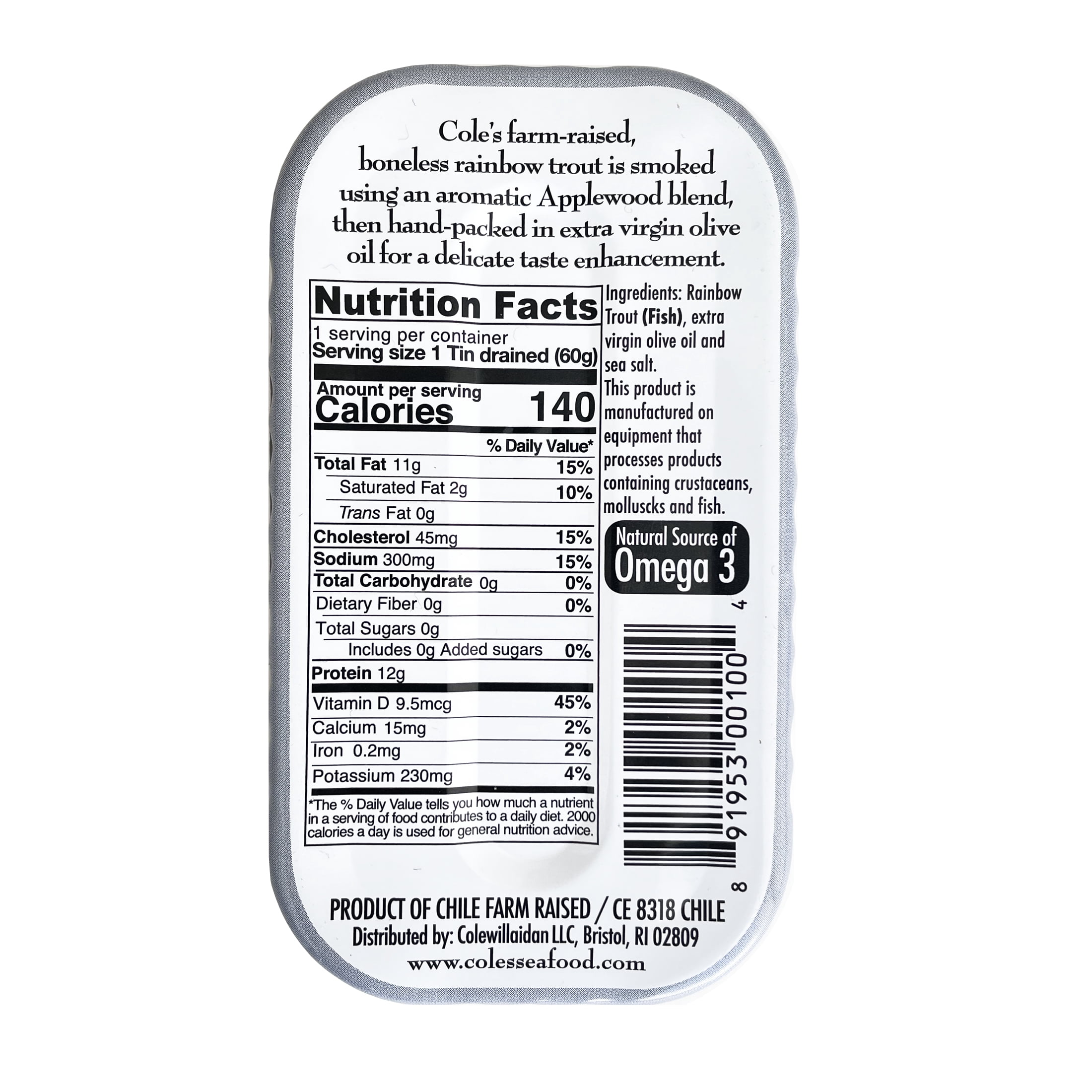 (10 pack) Coles Smoked Rainbow Trout in Olive Oil 3.2 oz - Fish Fillet, High Protein Canned Seafood, Gluten-Free