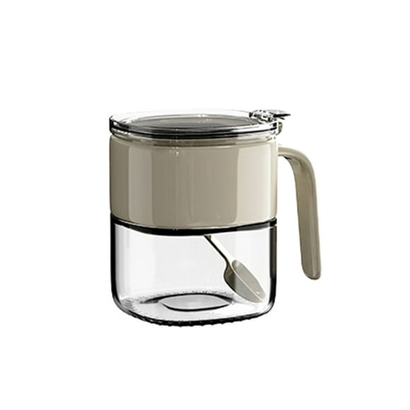 Press-Seal Glass Seasoning Jar with Flip Lid and Spoon, Food-Grade Kitchen Spice Container for MSG, Salt, and Herbs