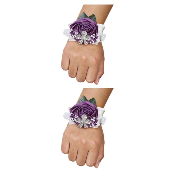 Wosthever Elegante Elástica Decorativa Y Ligera Ramillete De Muñeca De Rosa De Satén Hecho A Mano Femenino N7 Púrpura Uva N7 Uva Púrpura 2Conjunto