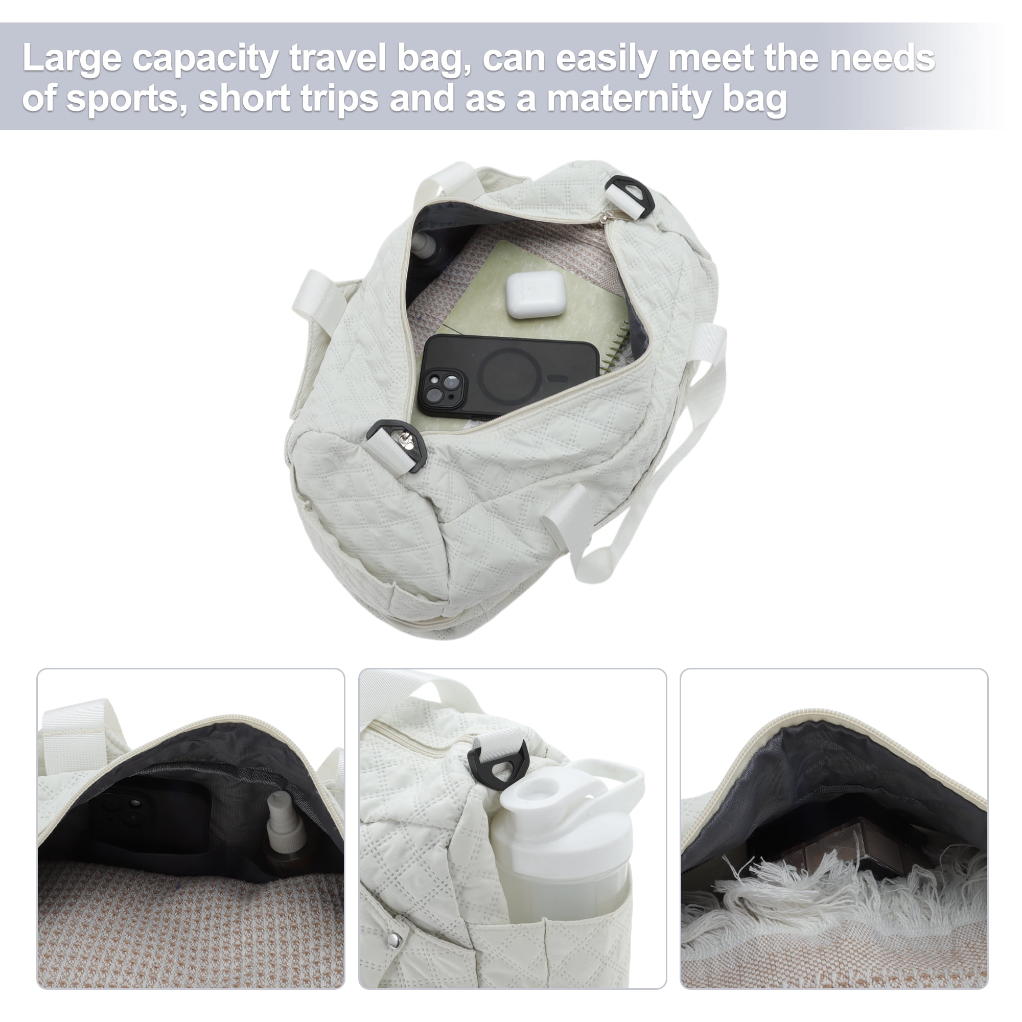 Unique Bargains Duffle Bag for Travel Partitioned Design Travel Duffle Bags with Fixed Luggage Strap Shoe Compartment Apricot White 2 Pcs