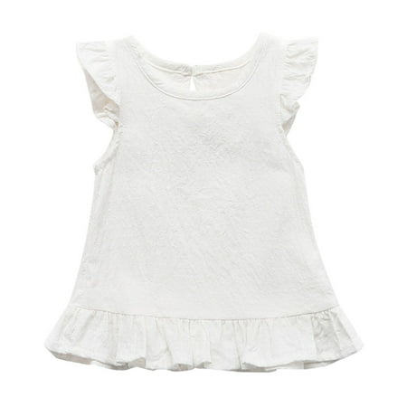 

dmqupv Ruffle Blouse Baby Girl Fly Sleeve Color Solid Clothes Cotton Tops Kids Girls Tops Girls Christmas Shirts