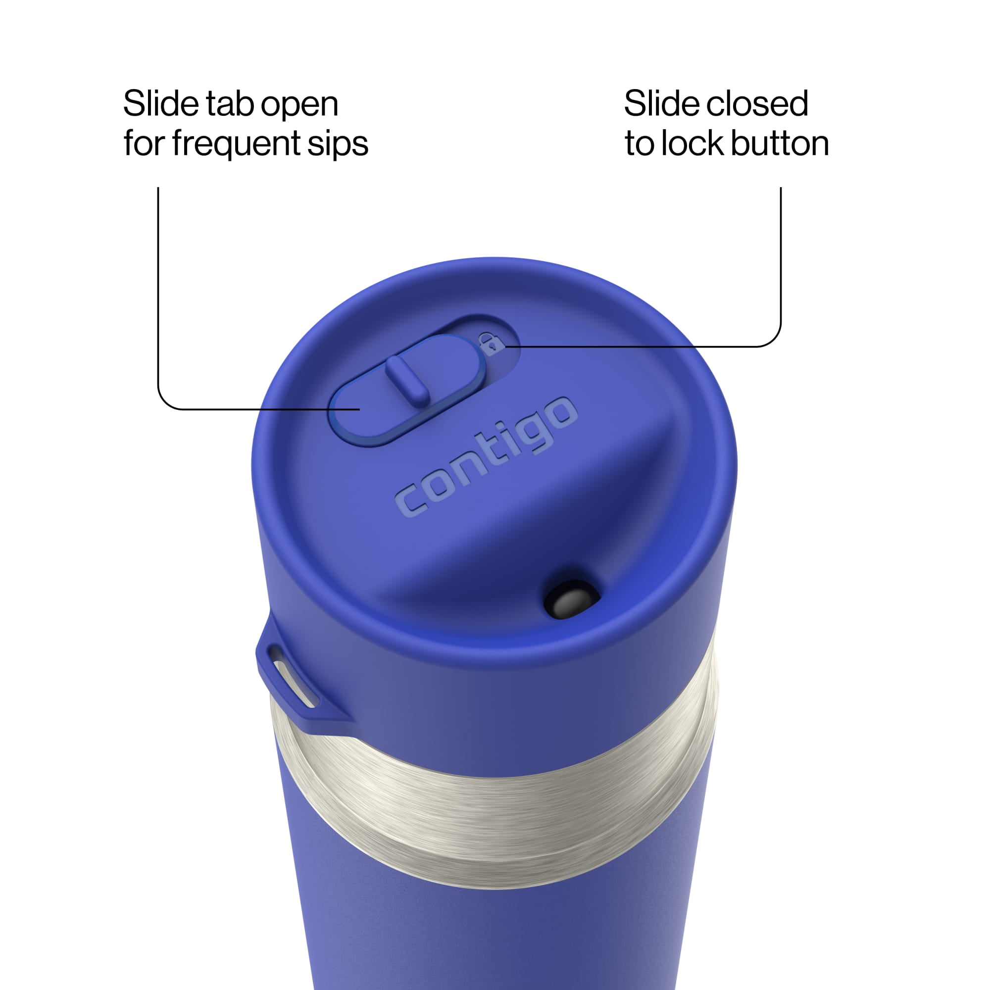 Contigo 18oz AutoSeal Insulated Stainless Steel Water Bottle, Wild Indigo Blue/Silver