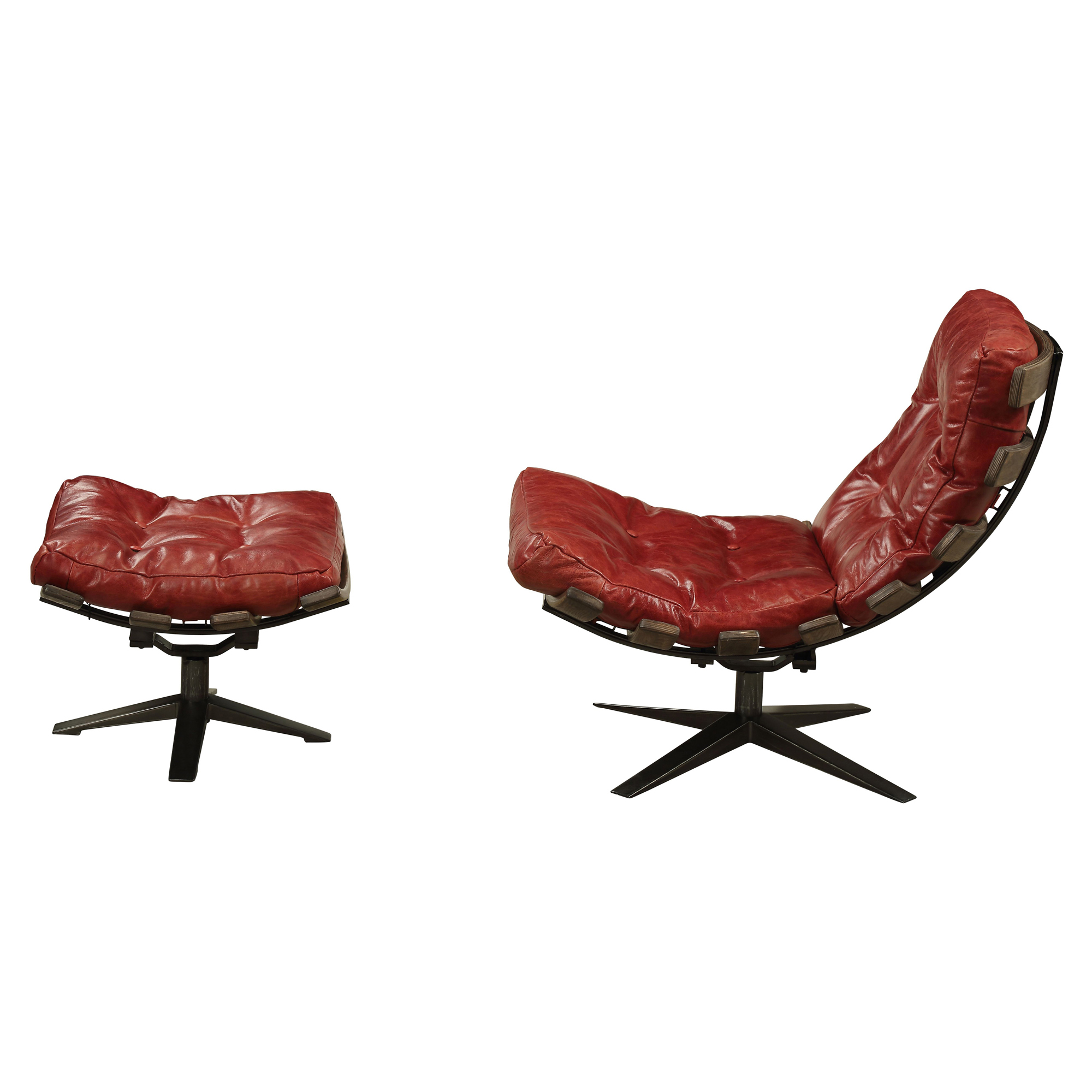 ACME Gandy 2-piece Chair and Ottoman Set in Antique Red and Brown - image 3 of 8