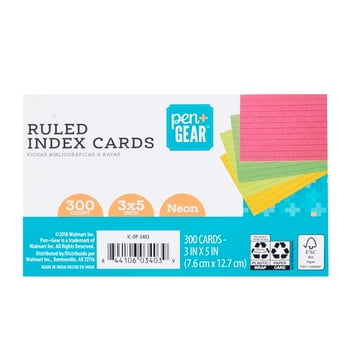 Pen + Gear Ruled Index Cards, Neon Assorted Colors, 300 Count, 3" x 5"