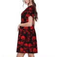 thumbnail image 2 of Salouo Red Skulls for Women's Short Sleeve Summer Dress, Pleated Loose Swing Knee Length Dresses with Pockets, 2 of 6