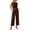 Brown, variant on Womens 2 Piece Outfits with Pockets Sleeveless Round Neck Crop Top Elastic Waist Wide Leg Culottes Set Comfort Breathable Cotton Linen Vacation Outfits Versatile Solid Color Summer Set M