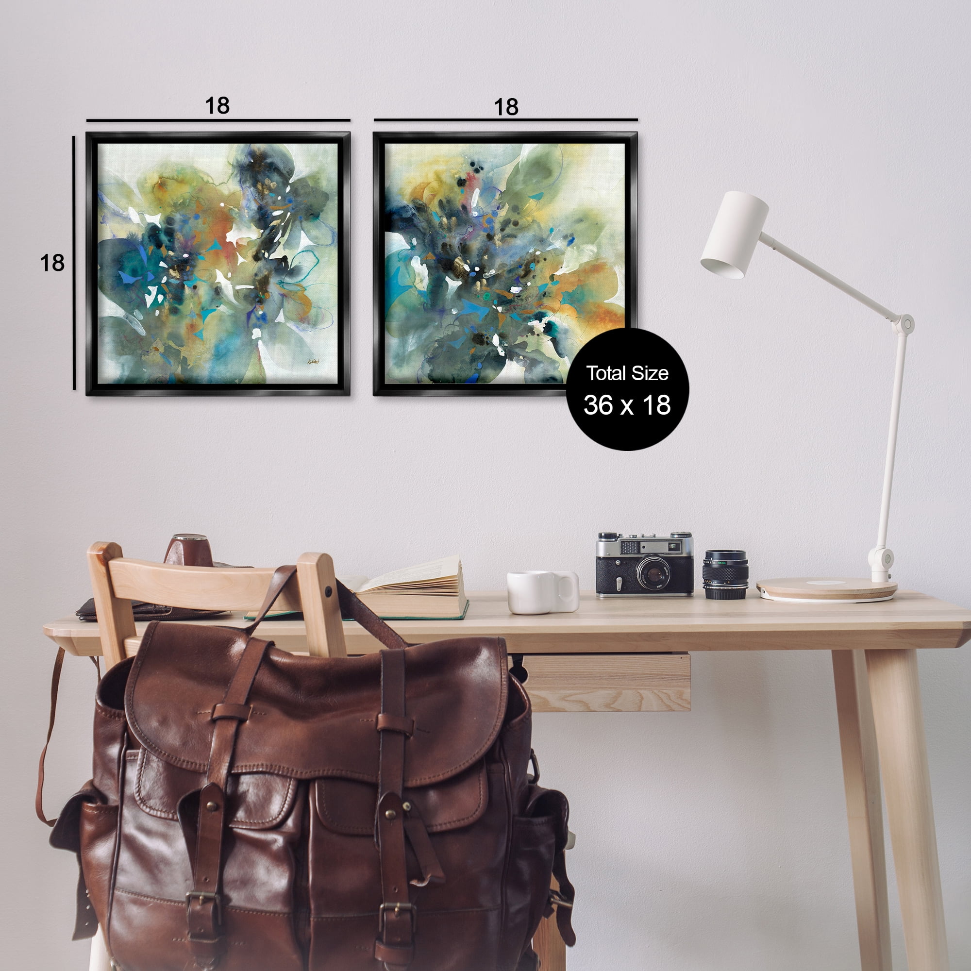 Stupell Industries Layered Faded Abstracts Abstract Painting Black Floater Framed Canvas Art Print Wall Art, 18 x 18, Set of 2
