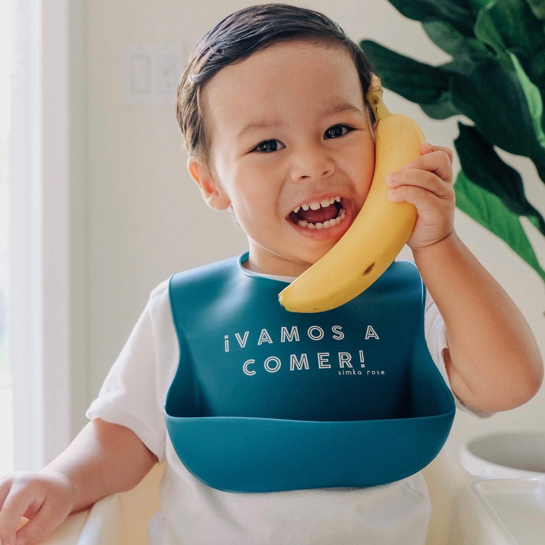 Simka Rose Silicone Baby Bibs - Waterproof Bib Set, Emerald/Gold/Mint
