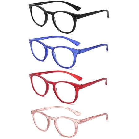 IVNUOYI 4 Pack Reading Glasses Blue Light Blocking , Vintage Matte Round Frame Computer Readers for Men Women,Anti Glare/UV Ray Eyeglasses 1.75