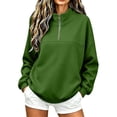 thumbnail image 3 of Sweatshirt for Women Zaewscy Women's Solid Color Loose Half-ZipLong-Sleeved Turndowm Collar Tops Army Green L, 3 of 8
