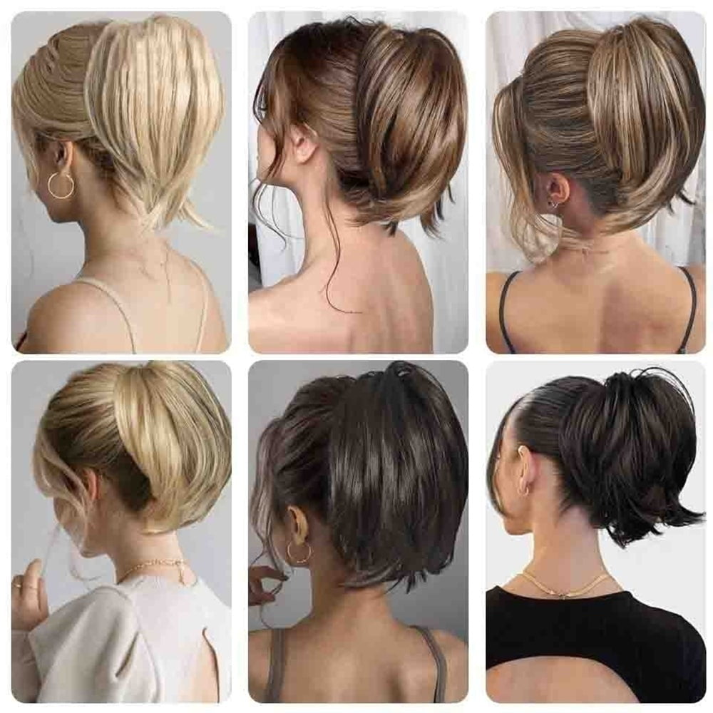 Messy Straight Hair Bun Hairpiece Synthetic Straight Pony Tail Short Claw Clip Ponytail Extensions for Women