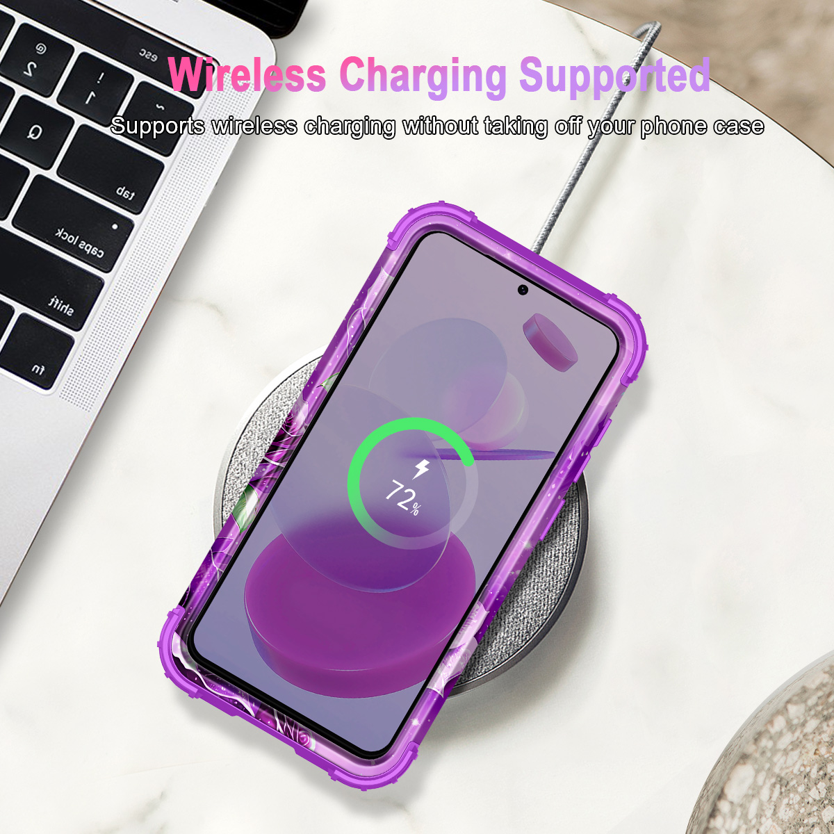 Casetego for Samsung Galaxy S23 5G Case,Glow in The Dark Three Layer Heavy Duty Shockproof Protection Hard Plastic Bumper+Soft Silicone Protective Case,Amaranth Purple