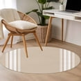 thumbnail image 4 of Farmhouse Khaki Round Rugs for Living Room 4ft White Stripe Non Slip Circle Rug Washable Low-Profile Indoor Carpet for Bedroom, Dining Room, Bathroom, 4 of 9